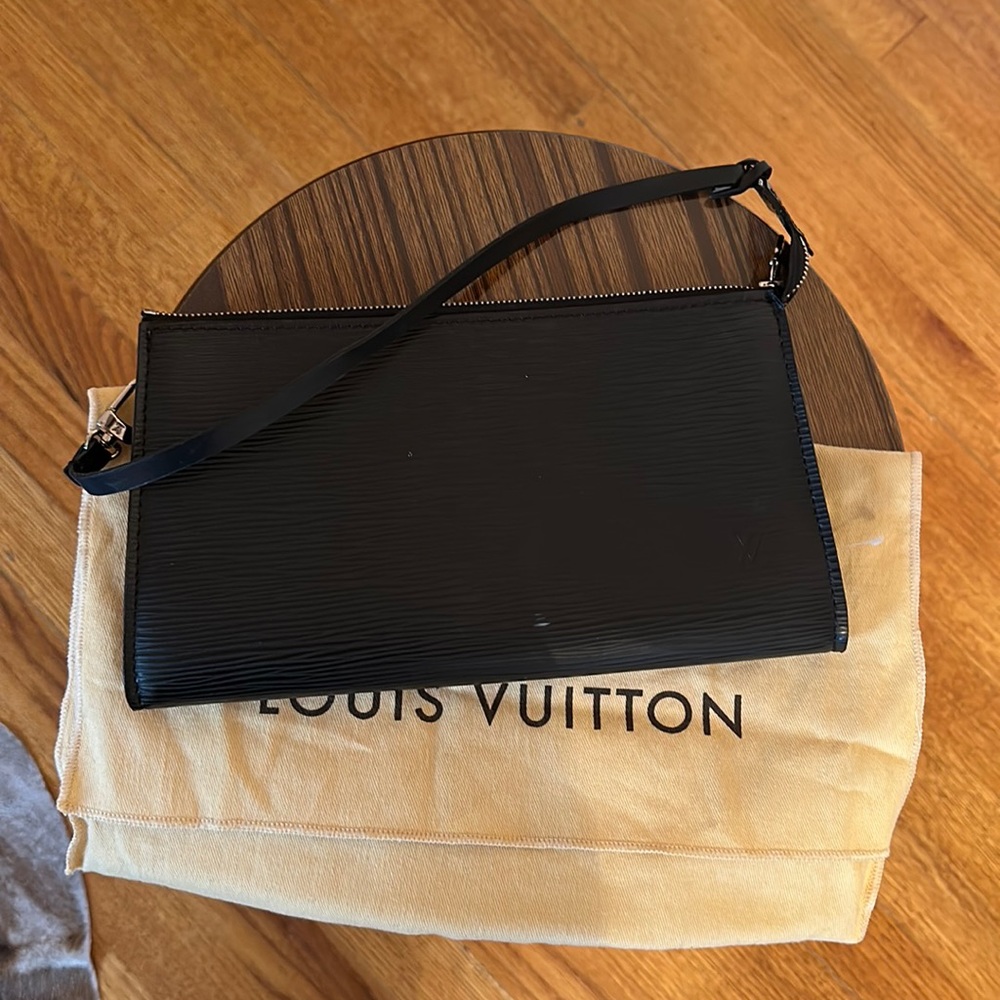 Louis Vuitton zip top epi leather mini pochette bag in black